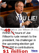 Rob Miller, the Democratic challenger in Joe Wilson's Republican-leaning district, raised more than $100,000 overnight following Wilson's rude remark to Obama.